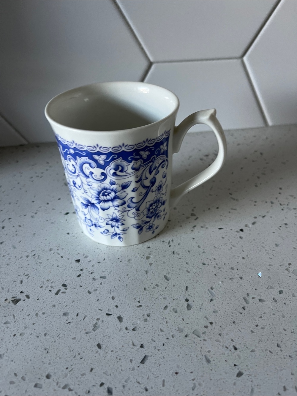 Blue Floral Bone china Mug with Elegant Scroll Pattern